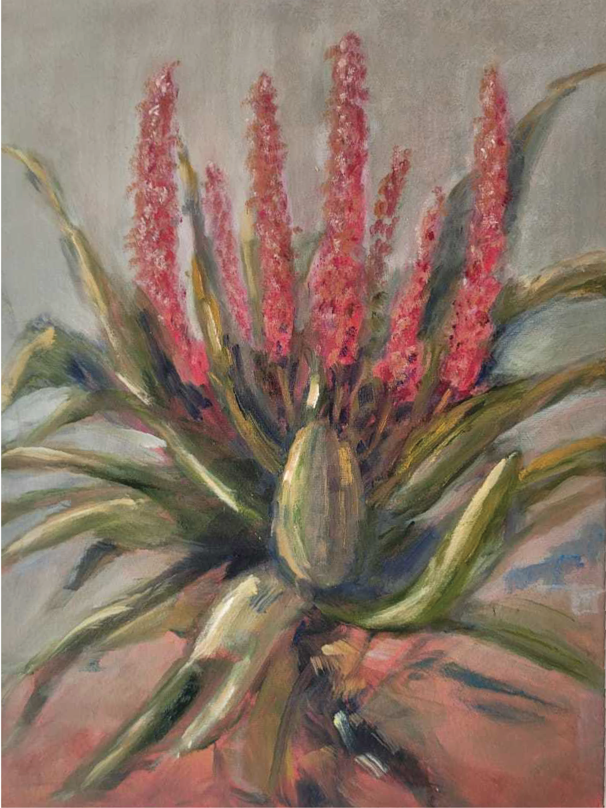 South African artwork original painting – So Vibrant in a Winter Garden.. FineArt4All Originals. <p>An ode to resilience and colour, this piece showcases the remarkable Aloe – transforming the winter veld into a garde