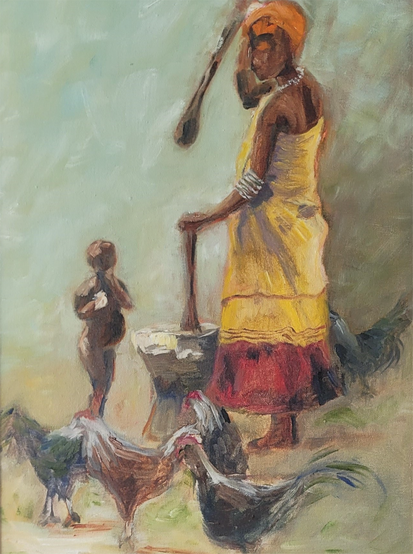 Cassava “Grinding” Malawe – Original Painting by Di Lamble – Fine Arts 4ALL