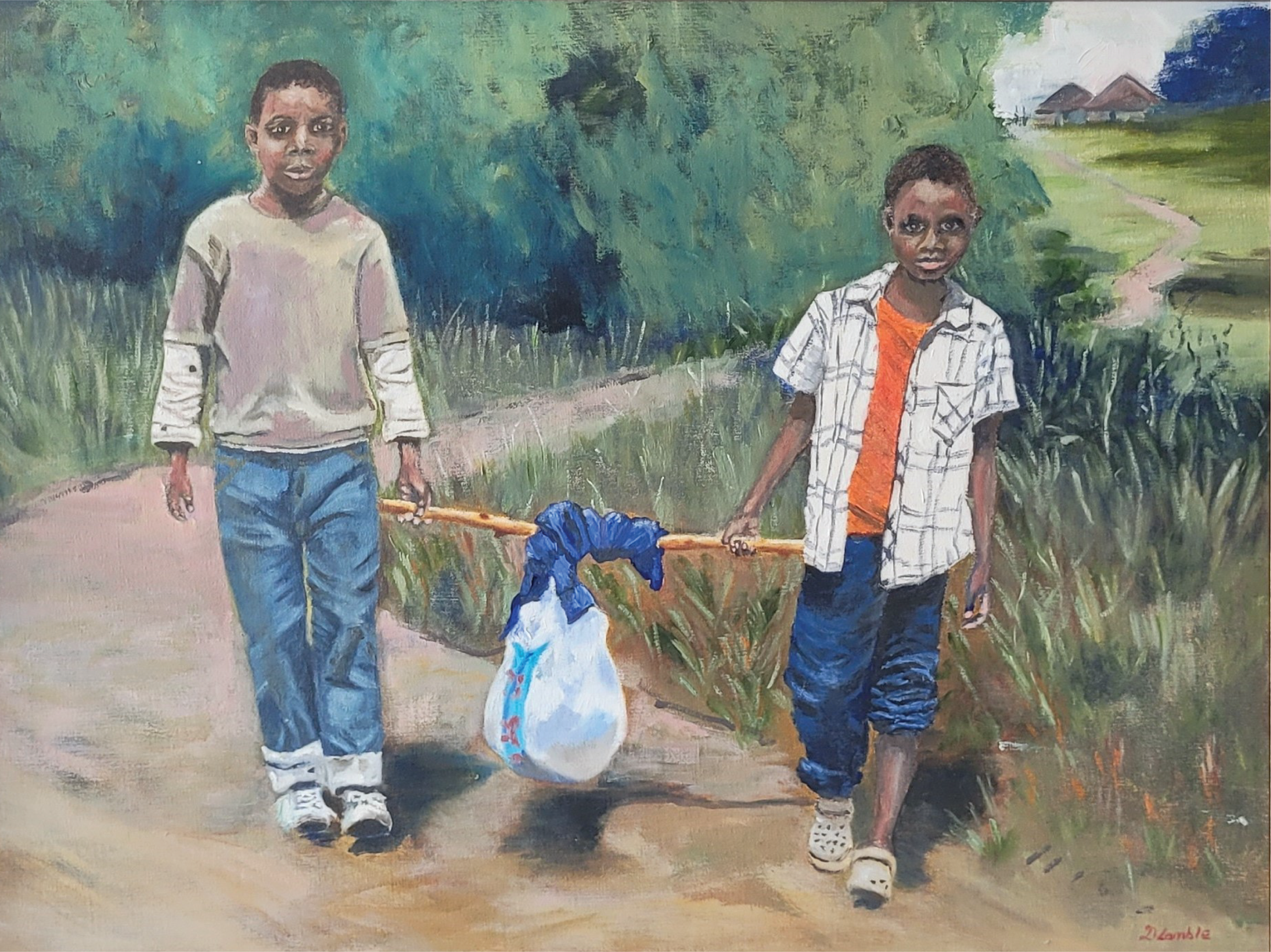 Boys Sharing the Load – Original Painting by Di Lamble – Fine Arts 4ALL