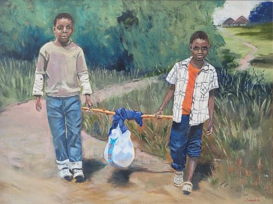 Boys Sharing the Load – Original Painting by Di Lamble – Fine Arts 4ALL