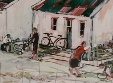 Village Gathering - Charming Watercolour Rural Scene