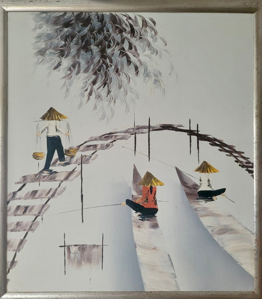 Village Life on the River – Conical Hats & Willow
