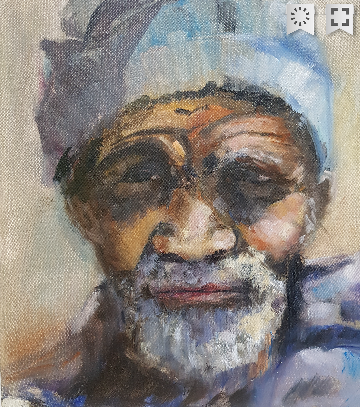 South African artwork original painting – Many Stories to be Told. FineArt4All Originals. <span data-mce-fragment="1">A face that tells a story! Many years, many bridges and so many memories! Who will hear my s